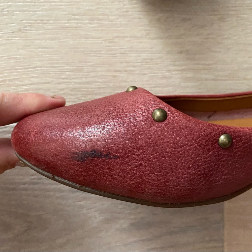 Kork Ease Burgundy Red Studded Leather Ballet Flat Gem